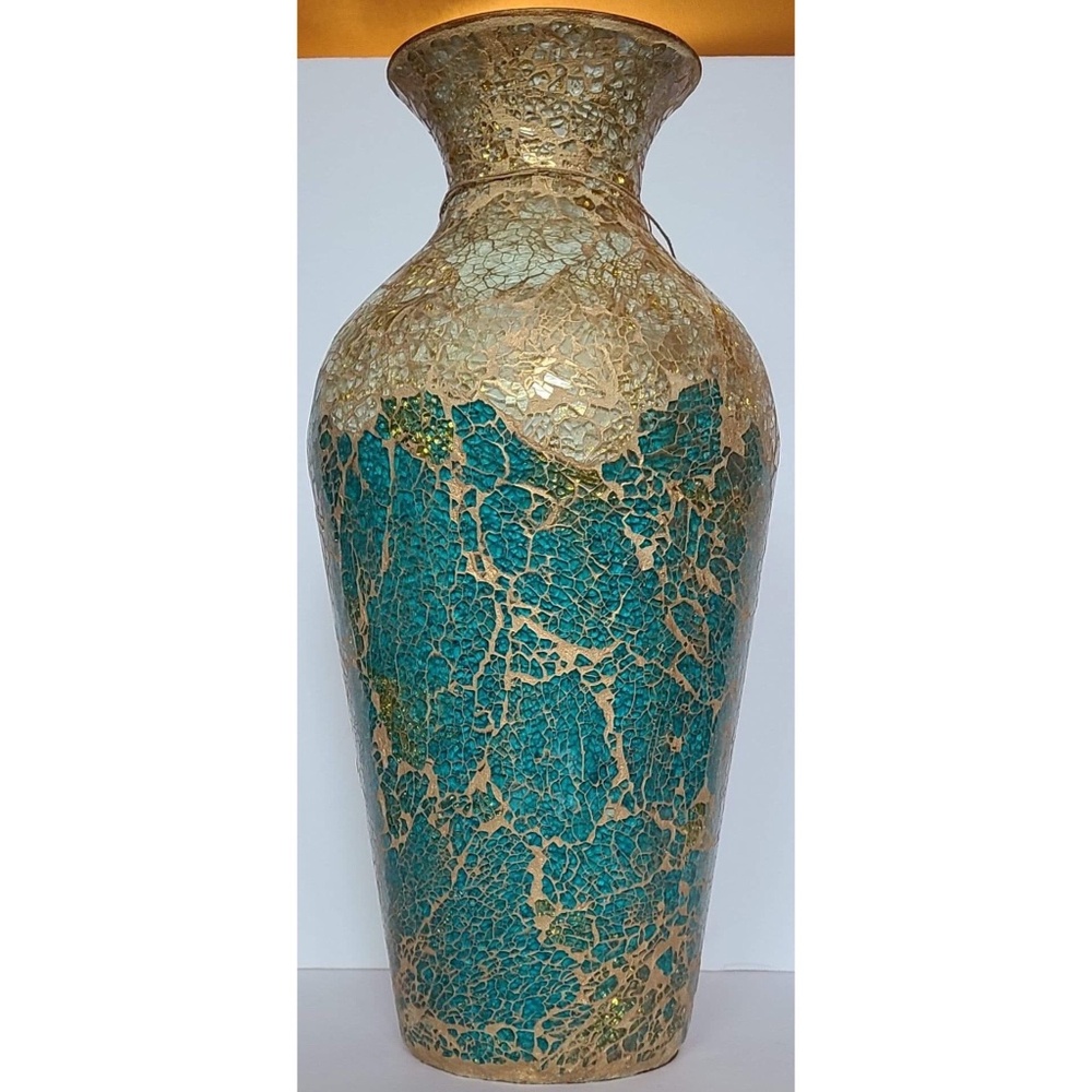 Multicolor decorative beautifully handcrafted mosaic glass vase 16inH NWT